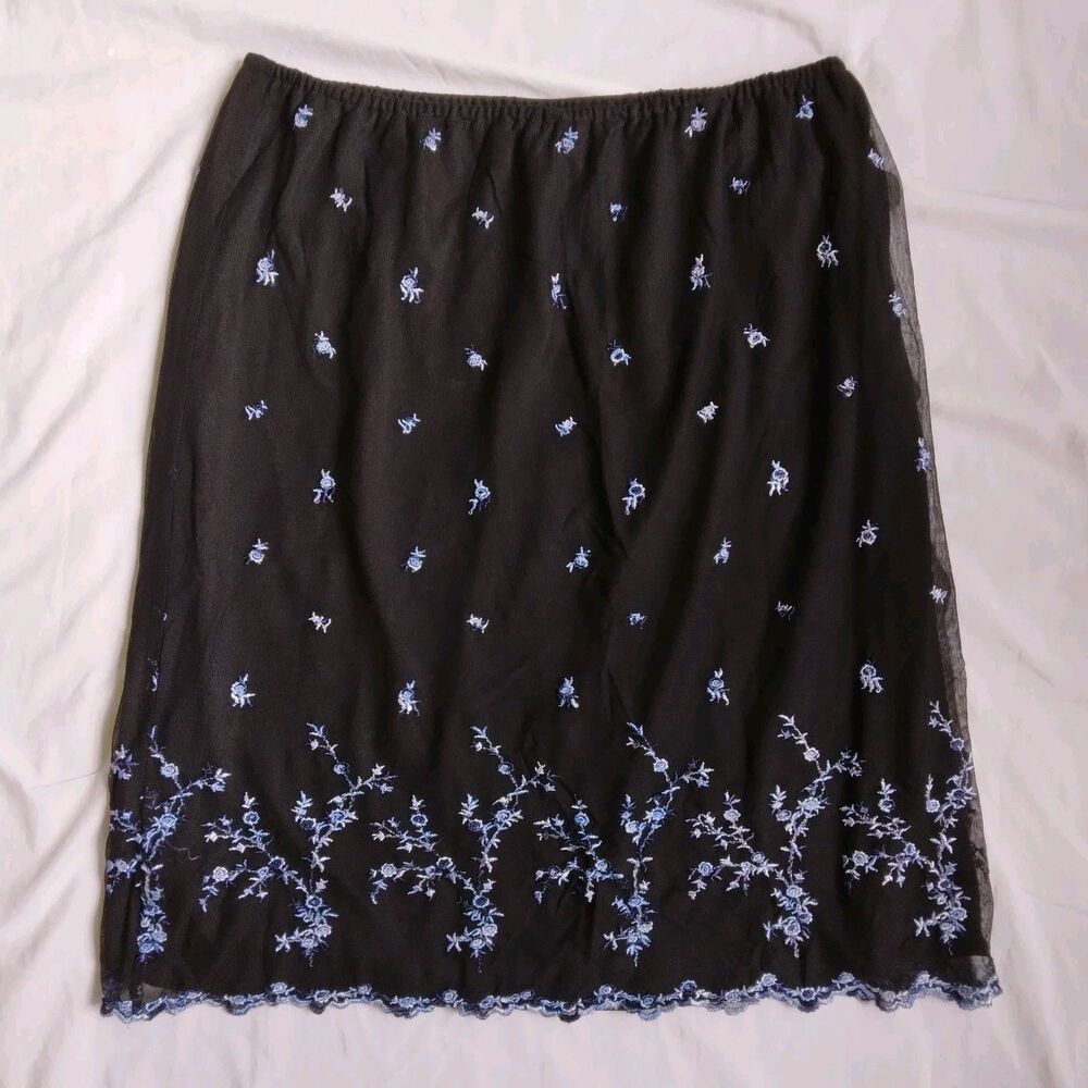 Classics by Eileen West Skirt Black Blue Floral Whimsigoth Fairy Goth Womens 10